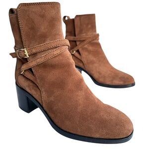 RAG & BONE Hazel Ankle Boots Brown Suede Heels Jodhpur Buckle Straps Womens 37.5